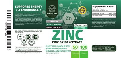 Number One Nutrition Zinc 50 mg source label used in the packaging illustration
