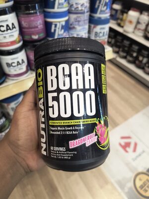 NutraBio BCAA 5000 Dragonfruit Candy source label used in the packaging illustration
