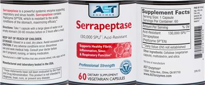 AST Enzymes Serrapeptase 130000 SPU source label used in the packaging illustration