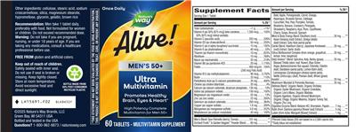 Nature's Way Alive! Men's 50+ Ultra Potency Complete Multivitamin source label used in the packaging illustration