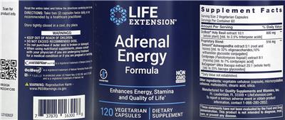 Life Extension Adrenal Energy Formula source label used in the packaging illustration