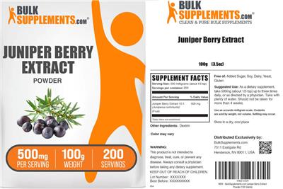 BulkSupplements.com Juniper Berry Extract Powder 500 mg product packaging
