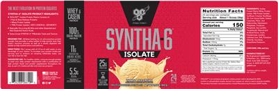 BSN Syntha-6 Isolate Vanilla Ice Cream source label used in the packaging illustration