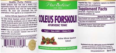 Paradise Coleus Forskolii source label used in the packaging illustration