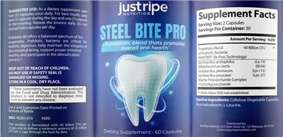 Just Ripe Nutrition Steel Bite Pro source label used in the packaging illustration