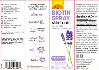 Country Life Biotin Spray Sweet Lavender Flavor source label used in the packaging illustration