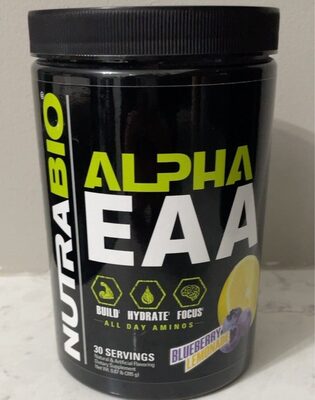 NutraBio Alpha EAA Blueberry Lemonade source label used in the packaging illustration