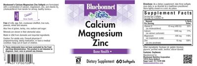 Bluebonnet Calcium Magnesium Zinc source label used in the packaging illustration