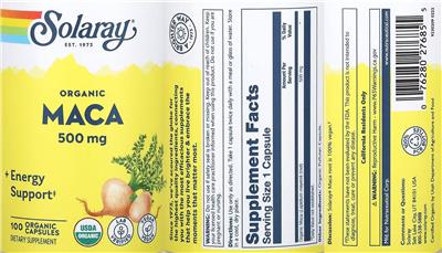 Solaray Organic Maca 500 mg product packaging
