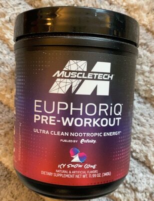 MuscleTech EUPHORiq Pre-Workout Icy Snow Cone source label used in the packaging illustration
