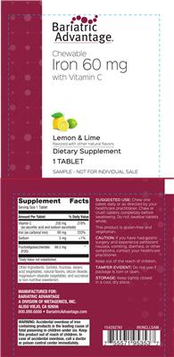 Bariatric Advantage Chewable Iron 60 mg with Vitamin C Lemon & Lime source label used in the packaging illustration