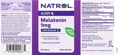 Natrol Melatonin 1 mg Time Release source label used in the packaging illustration