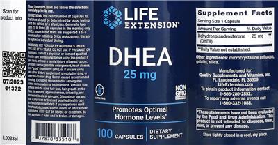 Life Extension DHEA 25 mg product packaging