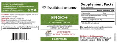 Real Mushrooms Ergo+ source label used in the packaging illustration
