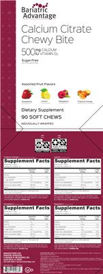 Bariatric Advantage Calcium Citrate Chewy Bite 500 mg Calcium 500 IU Vitamin D3 Lemon source label used in the packaging illustration