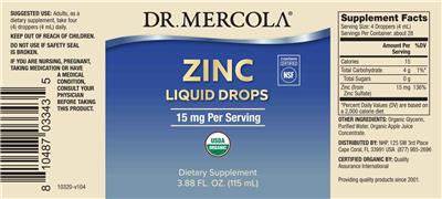 Dr. Mercola Zinc Liquid Drops 15 mg source label used in the packaging illustration