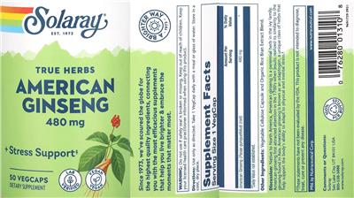 Solaray American Ginseng 480 mg product packaging
