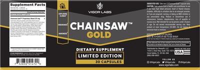 Vigor Labs Chainsaw Gold source label used in the packaging illustration