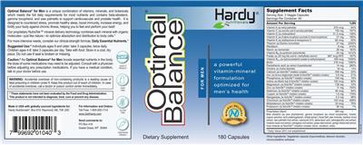Hardy Nutritionals Optimal Balance For Men source label used in the packaging illustration