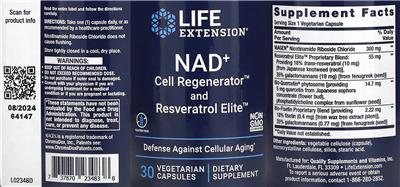 Life Extension NAD+ Cell Regenerator and Resveratrol Elite product packaging