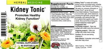 Herbs Etc. Kidney Tonic source label used in the packaging illustration