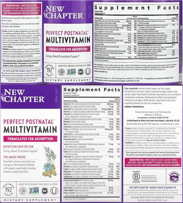 New Chapter Perfect Postnatal Multivitamin source label used in the packaging illustration