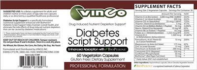 Vinco Diabetes Script Support source label used in the packaging illustration