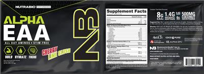 NutraBio Performance Alpha EAA Cherry Lime Slush source label used in the packaging illustration