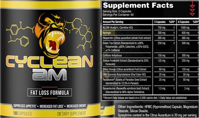 Gorilla Mind Cyclean AM source label used in the packaging illustration