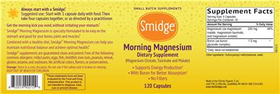 Smidge Morning Magnesium source label used in the packaging illustration
