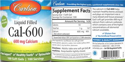 Carlson Cal-600 source label used in the packaging illustration