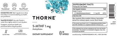 Thorne 5-MTHF 1 mg source label used in the packaging illustration