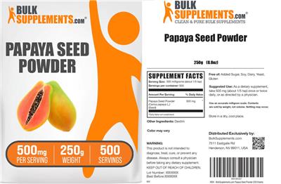 BulkSupplements.com Papaya Seed Powder 500 mg product packaging