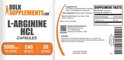 BulkSupplements.com L-Arginine HCL Capsules 5000 mg product packaging