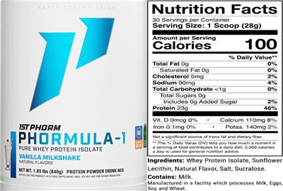 1st Phorm Phormula-1 Vanilla Milkshake source label used in the packaging illustration