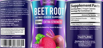 Built By Nature Beet Root 1300 mg Extra Strength source label used in the packaging illustration