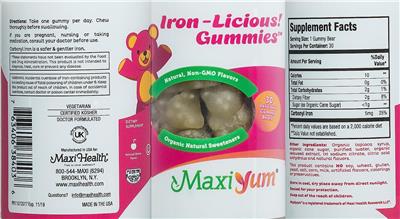 MaxiYum Iron-Licious Gummies Natural Cherry Flavor product packaging