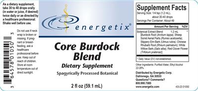 Energetix Core Burdock Blend source label used in the packaging illustration