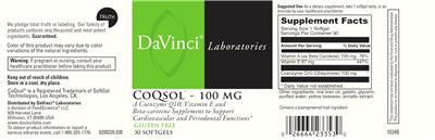 DaVinci Laboratories CoQsol - 100 mg source label used in the packaging illustration