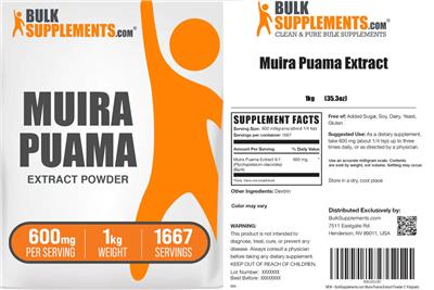 BulkSupplements.com Muira Puama Extract Powder 600 mg product packaging