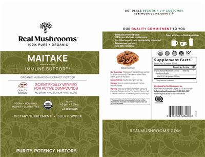 Real Mushrooms Maitake Powder source label used in the packaging illustration