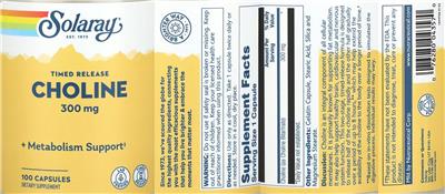 Solaray Choline 300 mg Timed Release product packaging