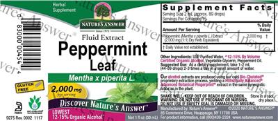 Nature's Answer Peppermint Leaf Extract 2000 mg source label used in the packaging illustration