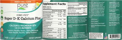 Pure Essence Ionic-Fizz Super D-K Calcium Plus Orange-Vanilla Flavor source label used in the packaging illustration