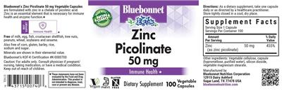 Bluebonnet Zinc Picolinate 50 mg product packaging