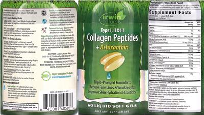 Irwin Naturals Collagen Peptides + Astaxanathin source label used in the packaging illustration