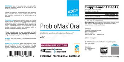 XYMOGEN ProbioMax Oral Natural Mixed Berry Flavor source label used in the packaging illustration