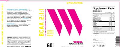 Swolverine BCAA 2:1:1 Pomegranate Acai source label used in the packaging illustration