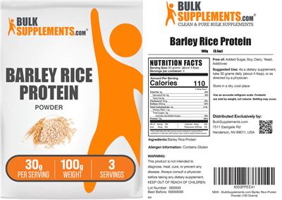 BulkSupplements.com Barley Rice Protein Powder 30 g source label used in the packaging illustration
