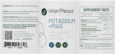 InterPlexus Whole Body Health Potassium + Mag source label used in the packaging illustration